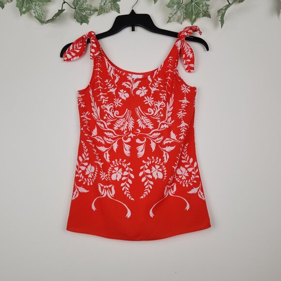 Cabi Size XS Orange White Mosaic Sleeveless Tie Shoulder Tank Top Style #5255 - Picture 1 of 5